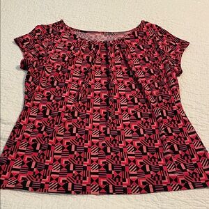 Worthington Pink and Black Geometric Short Sleeve Top
